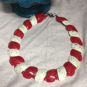 Vintage acrylic necklace- Red white gold flakes